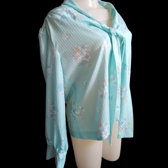 Vintage Women's Large Secretary Top Blouse Floral Tie Neck 1980's Granny Made - Picture 3 of 5